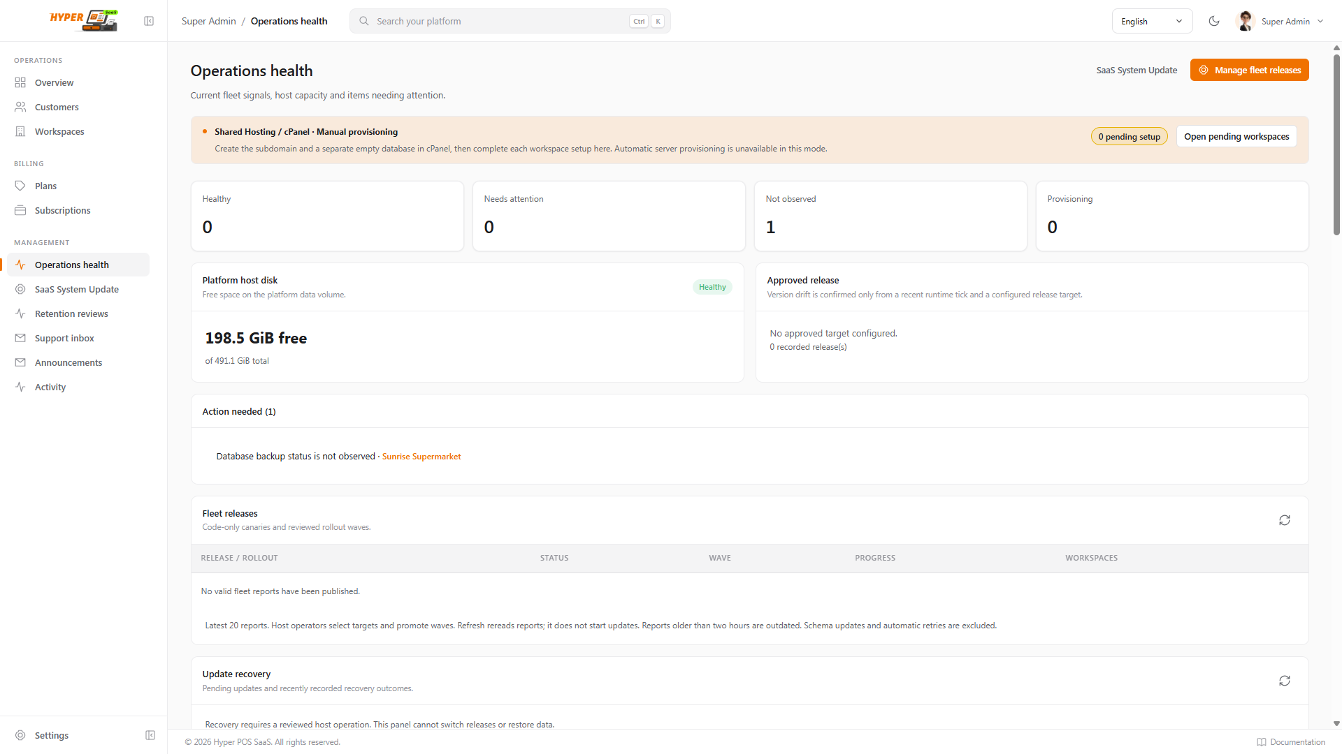 Operations host/workspace health and backup evidence