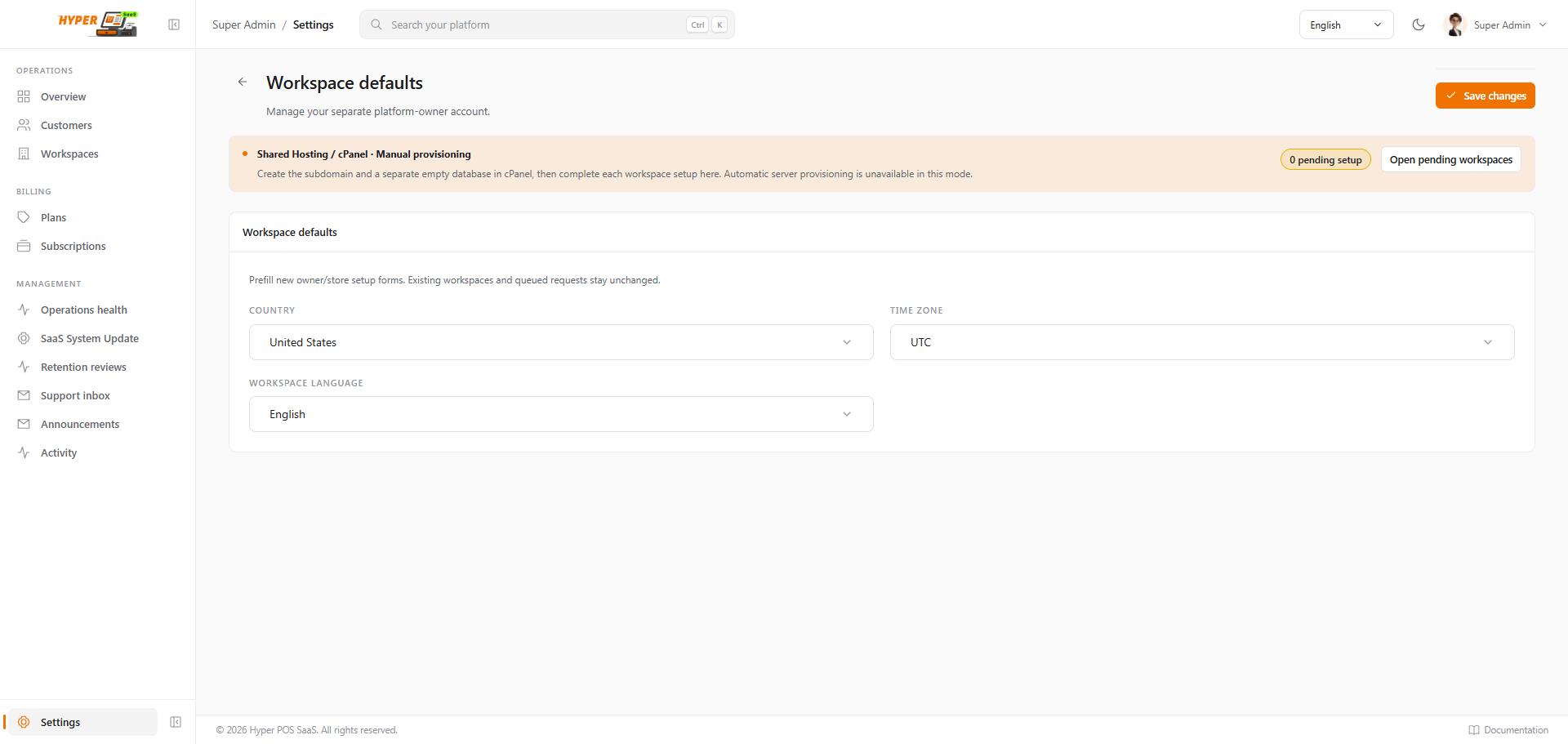 Defaults used to prefill new workspace setup